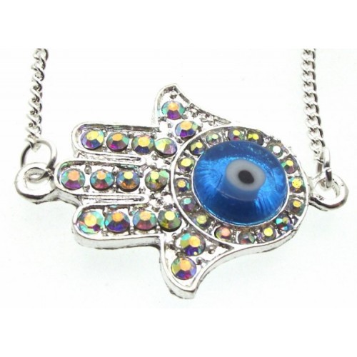 Aurora Crystal Evil Eye Hand Pendant with Chain